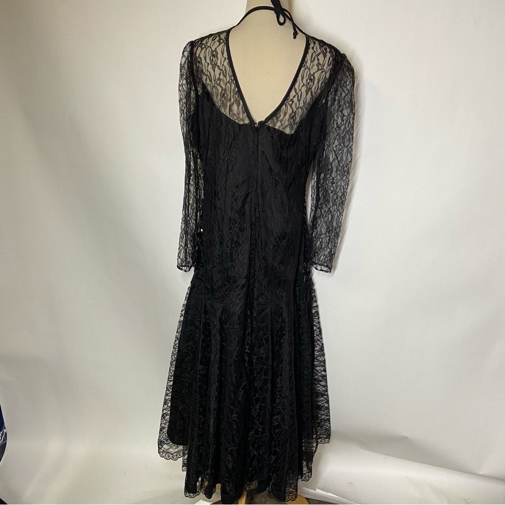 Vintage Mainframe Large? Floral Black Lace Sequin Long Sleeve Party Dress Goth - Picture 5 of 9